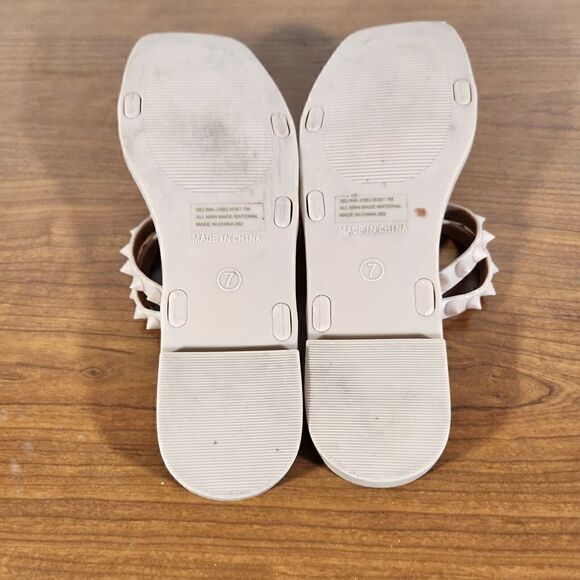 Steve Madden Sandals Size 7 Selina Strappy Spike Studded Slip On Blush - Picture 11 of 12